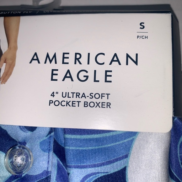 AMERICAN EAGLE 4” Ultra Soft Pocket Boxer. Small. Blue/White wave pattern - Picture 4 of 9